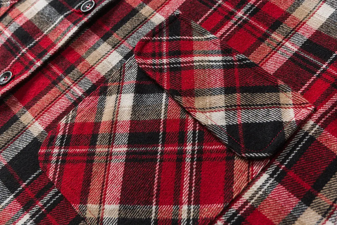 New Denim Lapel Plaid Shirt Men’s Retro