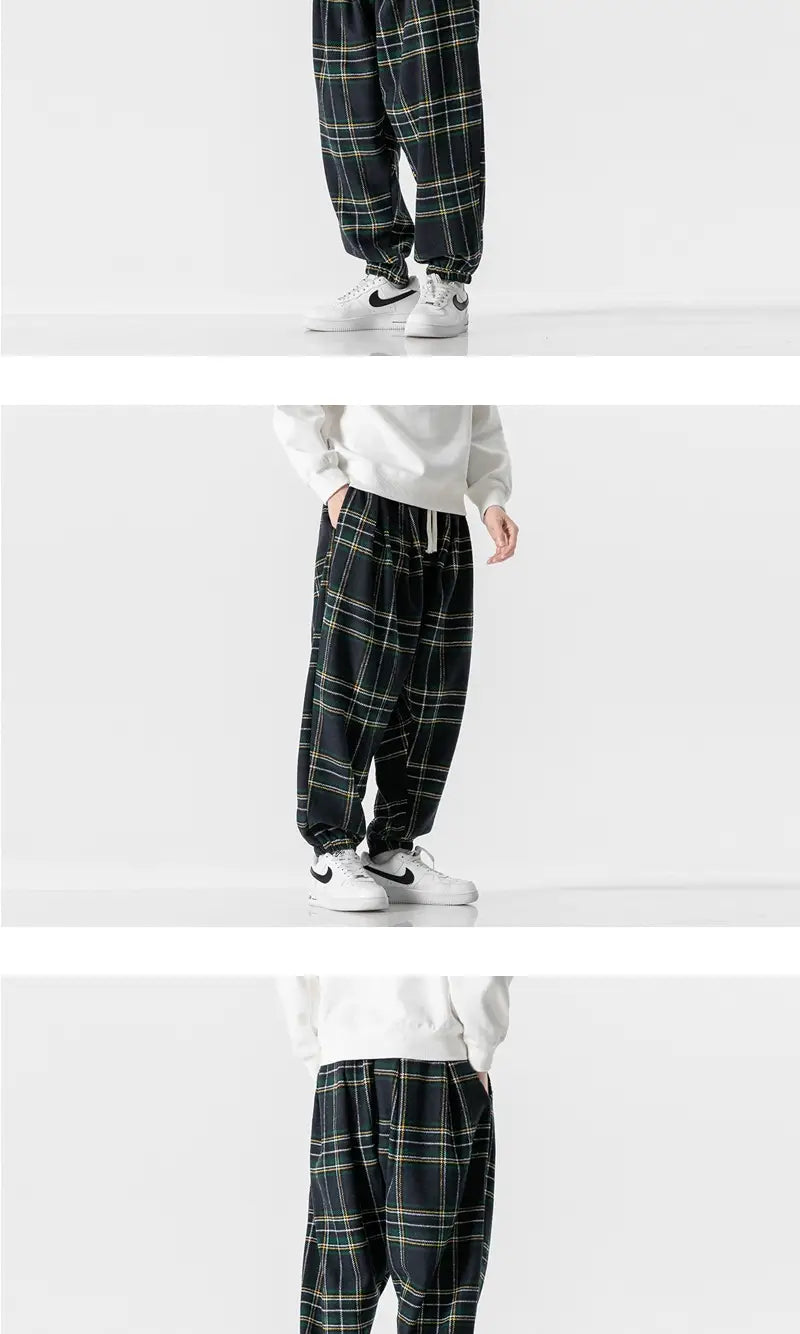 Hong Kong Style Plus Size Woolen Casual Harlan Plaid Pants