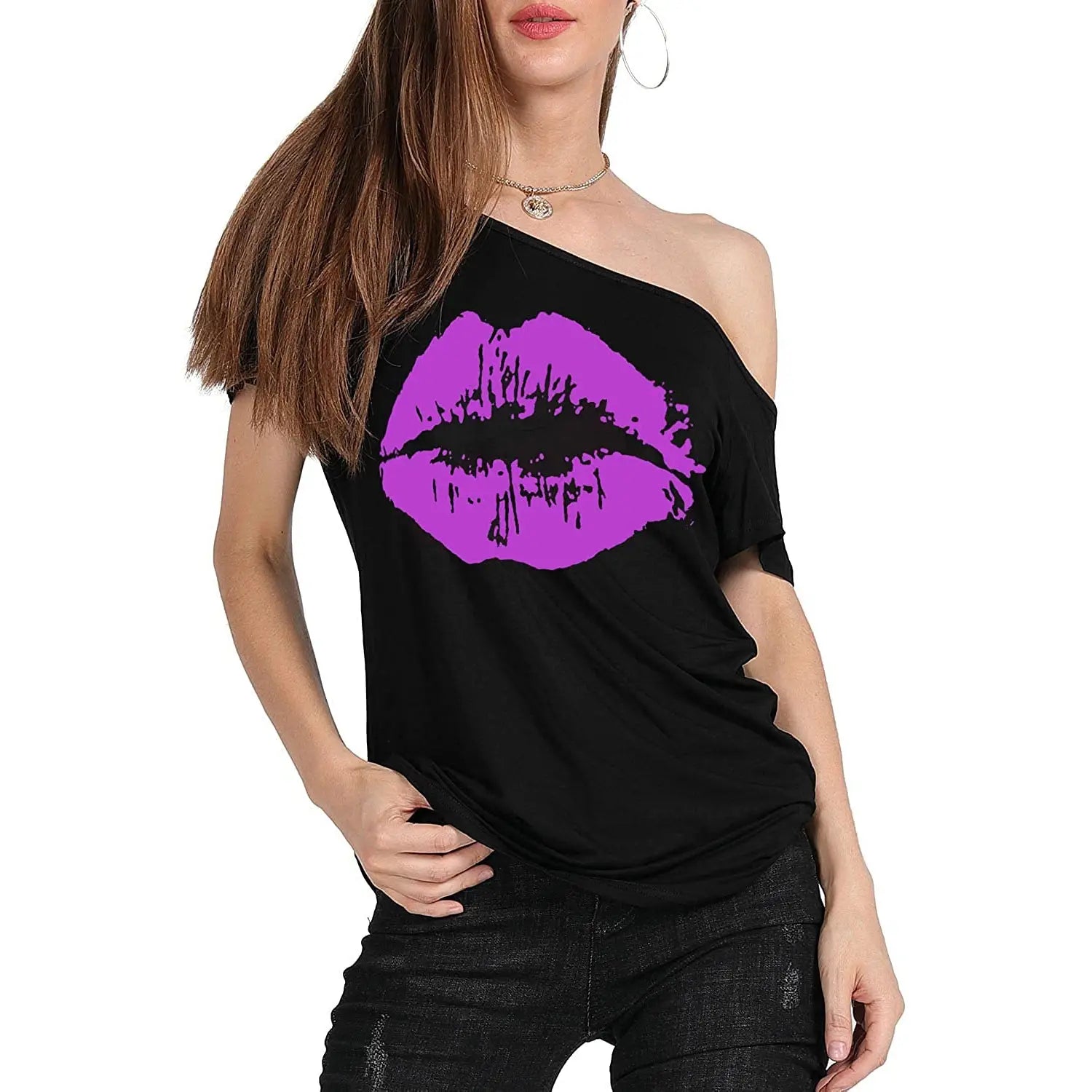 Women’s Loose Shoulder Versatile Printed T-shirt