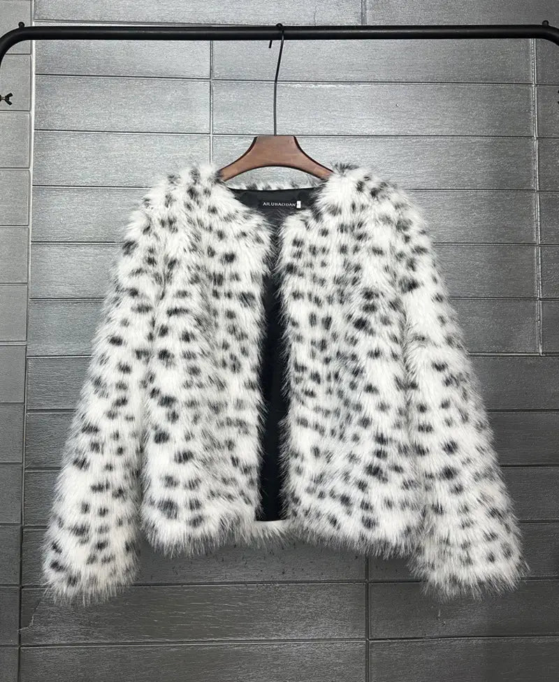 Fur Black And White Spots Women’s Short Coat
