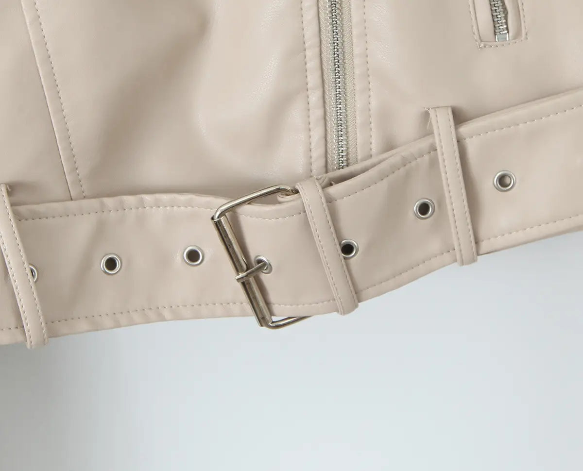 Fashionable Washed Faux Leather Motorcycle PU Zipper Jacket