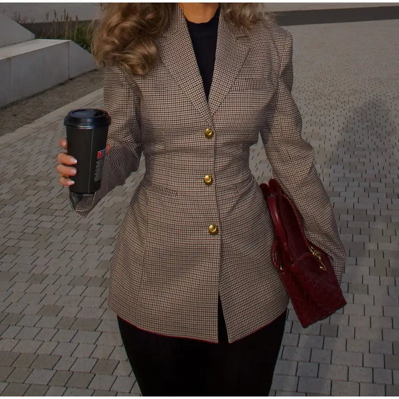New Women’s Slim-fit Suit Plaid Jacket