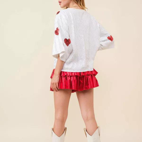 European And American Round Neck Sequins Shirt Christmas Heavy Industry Sequin Half Sleeve T-shirt