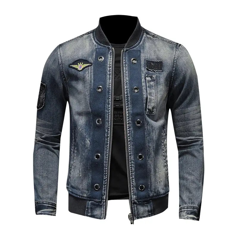 Stand-up Collar Men’s Flight Suit Denim Jacket Men’s Jacket