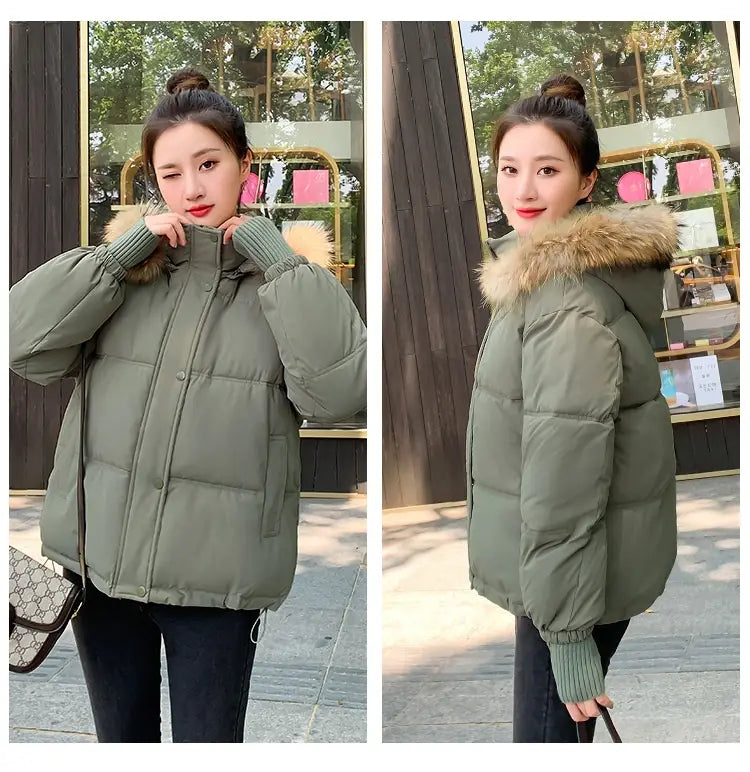 Loose Hooded Gloves Thickened Thermal Quilted Jacket Coat For Women