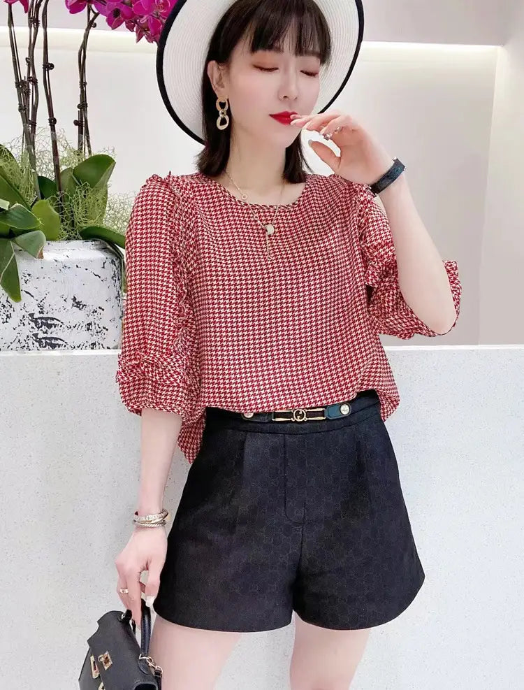Summer New Pleated Loose Floral Blouse Top