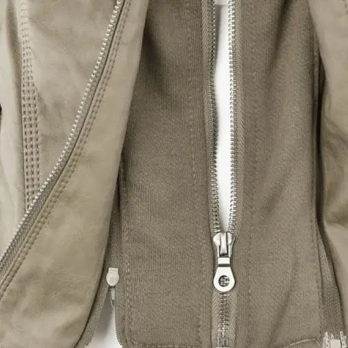 Women’s Detachable Lapel Long Sleeve Solid Color Zipper Leather Jacket Coat