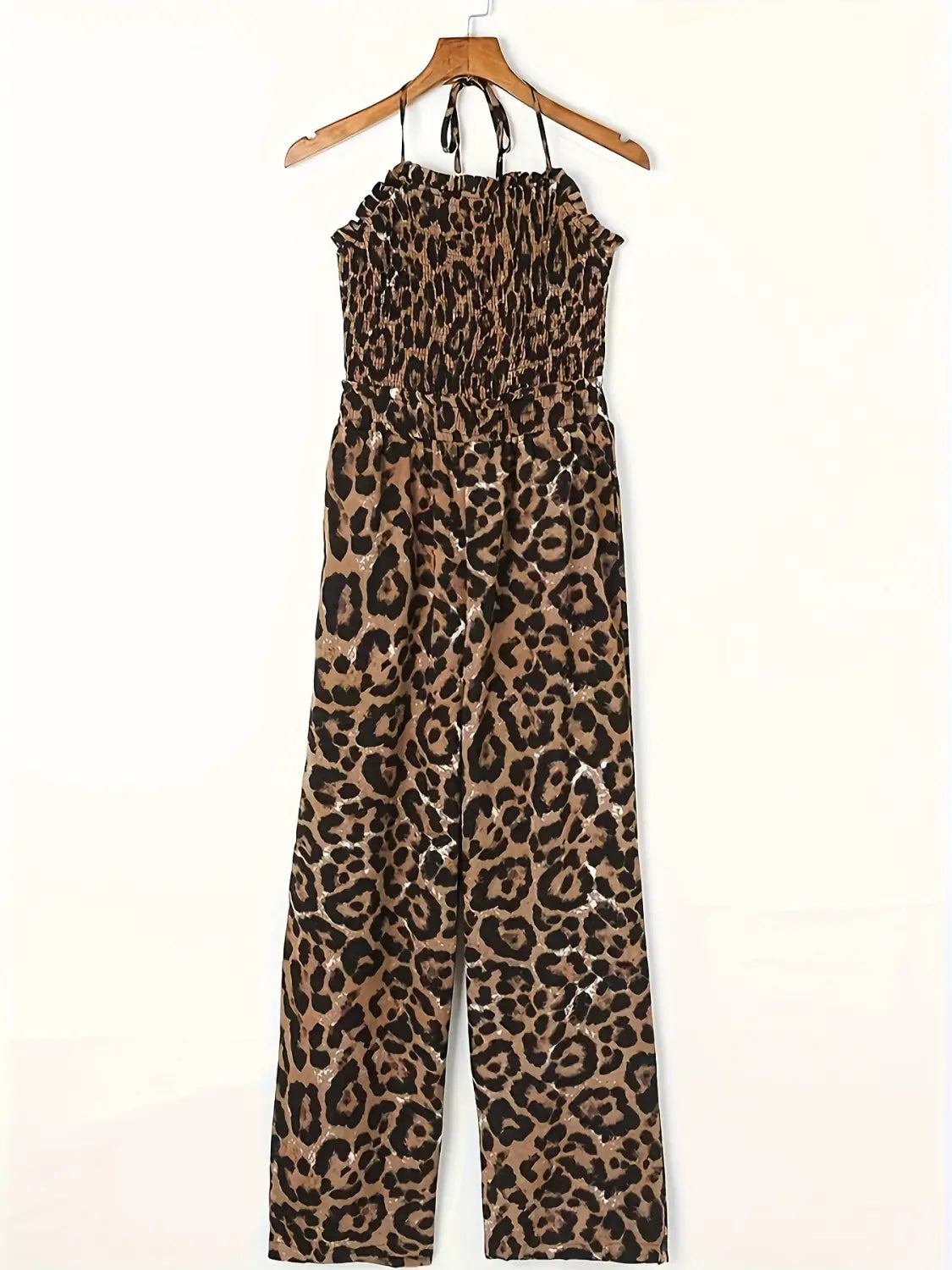 Women’s Leopard Print Halter Backless Jumpsuit