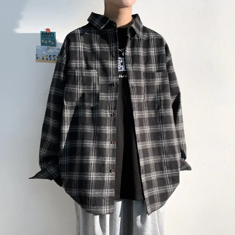 Brushed Striped Plaid Shirt Male High-end Sense Of Shameless Handsome