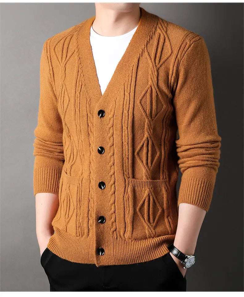 Knitted Cardigan Rhombus Loose Casual Sweater Coat Men