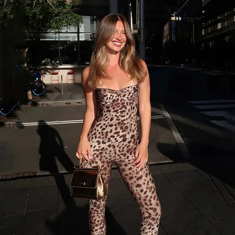 Sexy Backless Print High Waist Tight Hip-lifting Jumpsuit