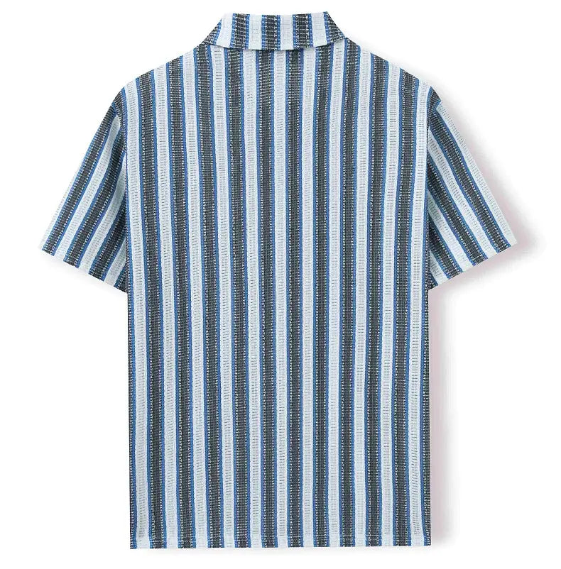 Men’s Beach Casual Yarn-dyed Striped Short-sleeved Lapel Shirt A0407