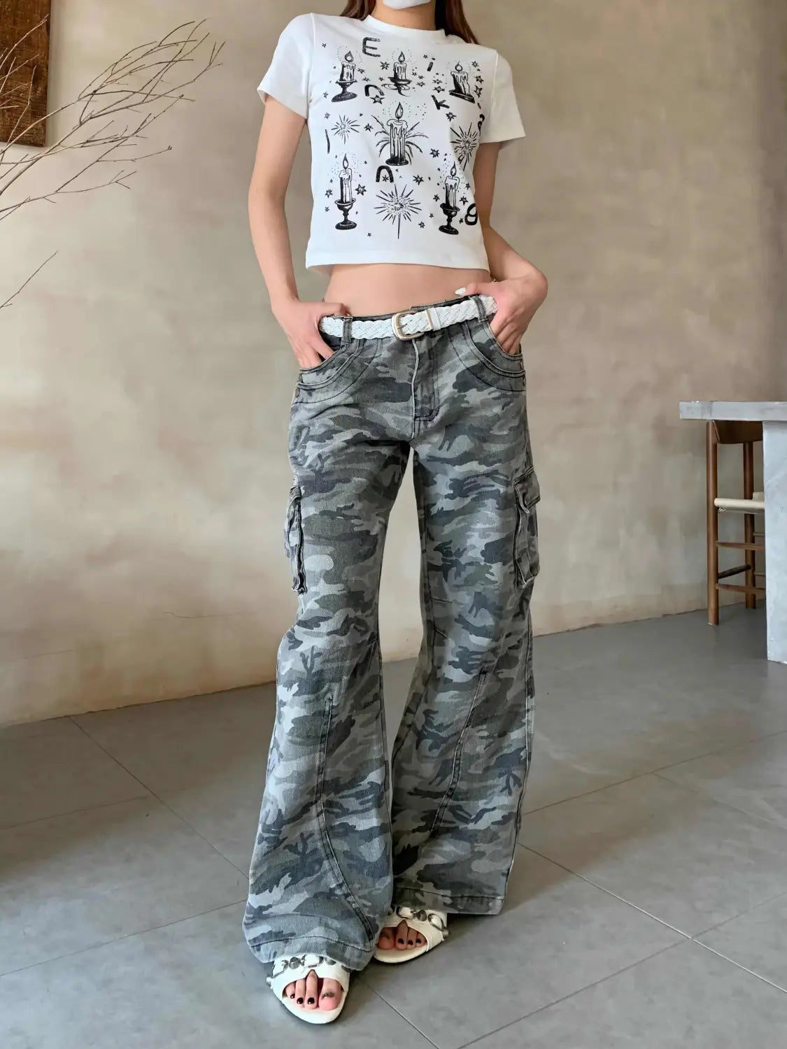 Camouflage Zipper Three-dimensional Pocket Denim Overalls