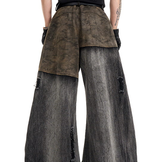 Camouflage Stitching Machete Jeans Men’s European And American