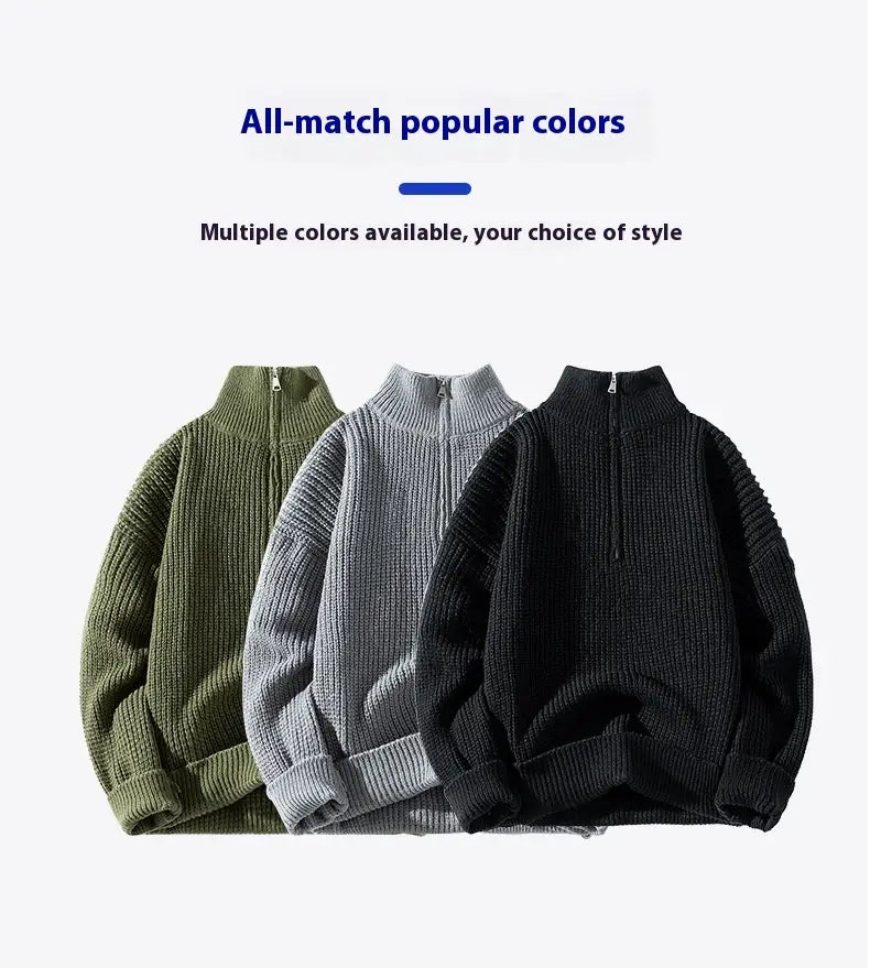Men’s Turtleneck Half Zipper Thickening Thermal Sweater