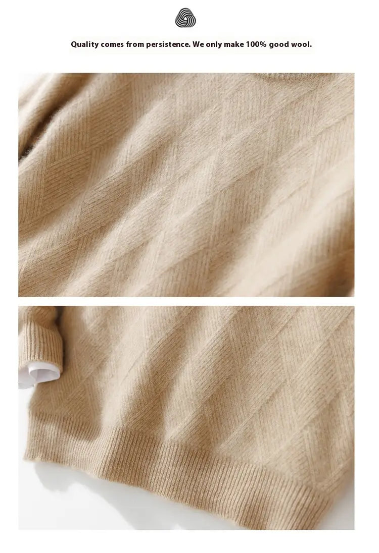 Pure Wool Sweater Men’s Loose Round Neck Sweater Casual Thickening Knitted Bottoming Shirt
