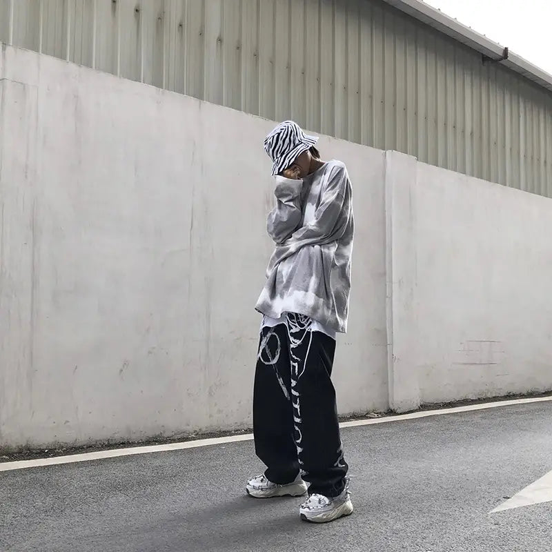 Men’s Retro Tie-Dye Hip-Hop Crew Neck Sweater