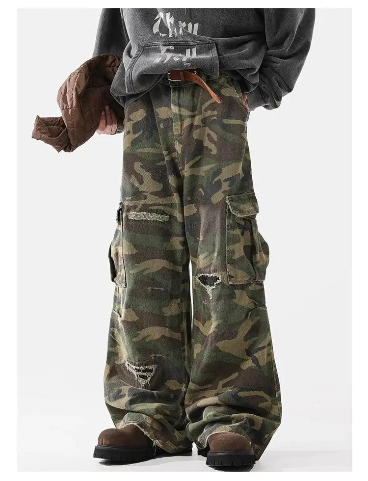 Men’s American Casual Loose Hole Camouflage Pants