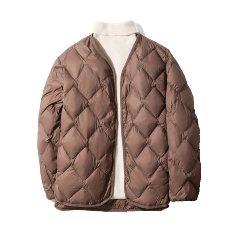 Women’s Short Liner Plus Size Diamond Lattice White Duck Down V-neck Coat