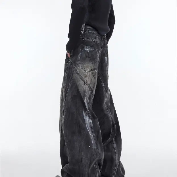 Heavy Retro Distressed Wide Leg Loose Jeans