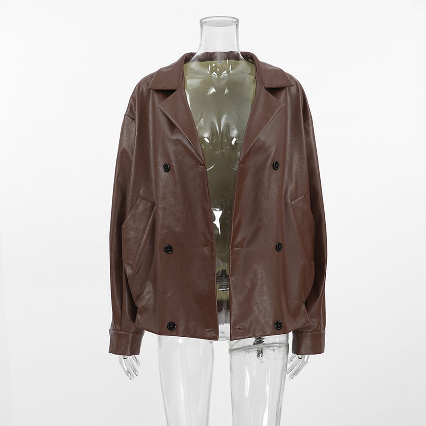 Women’s Elegant Suit Collar Loose Leather Coat