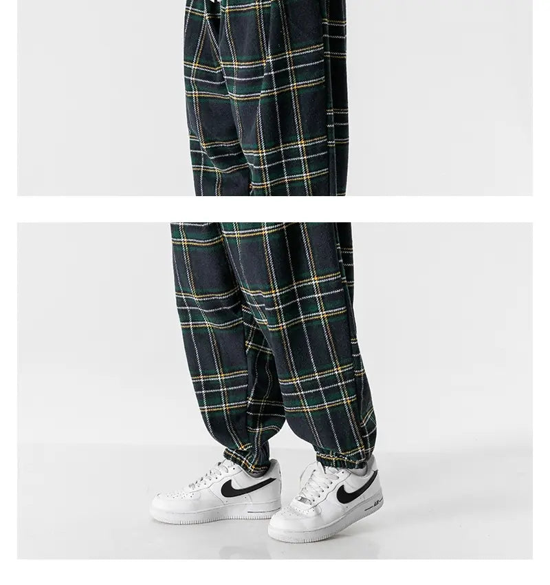 Hong Kong Style Plus Size Woolen Casual Harlan Plaid Pants