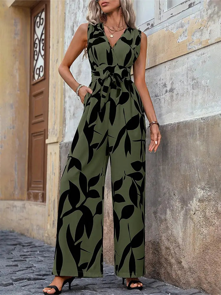 Fashionable High Waist Lace-up Wide Leg Jumpsuit For Women