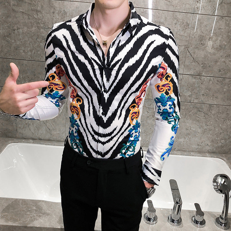 stripe print shirt - White sleeve / 3XL
