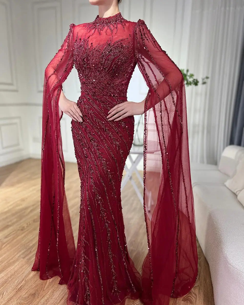 Elegant Flying Sleeves High-end Elegant Fishtail Banquet Host Dress