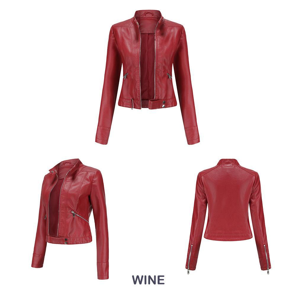 Women’s Short Leather Jacket Stand Collar Jacket Thin