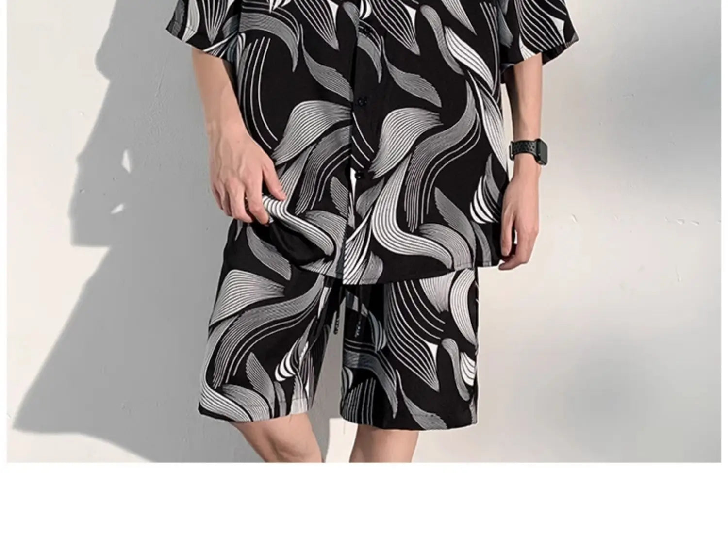 Cool Feeling Ice Silk Short Sleeve Shirt Shorts Loose And Handsome Clothes Set