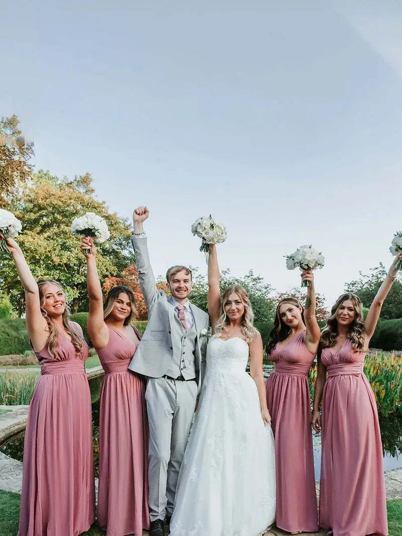 Deep V-neck Bridesmaid Plus Size High Waist Evening Dress