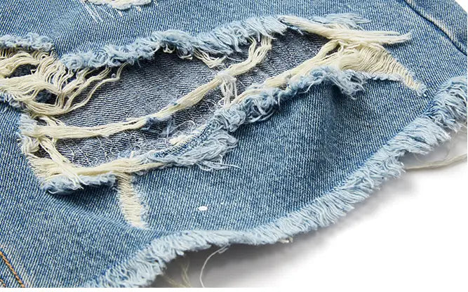 High Street Patch Ripped Washed Distressed Men’s Denim Shorts