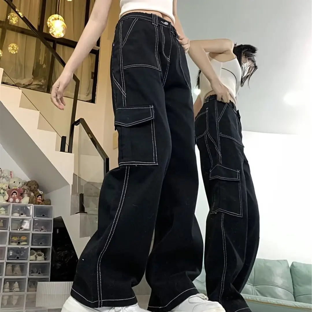 Jeans Women’s Straight Loose Spring Wide-leg Overalls