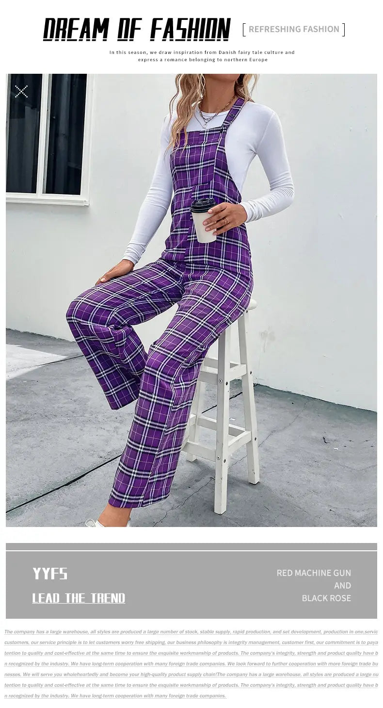 Plaid Spaghetti Straps Casual Jumpsuit Women’s Clothing