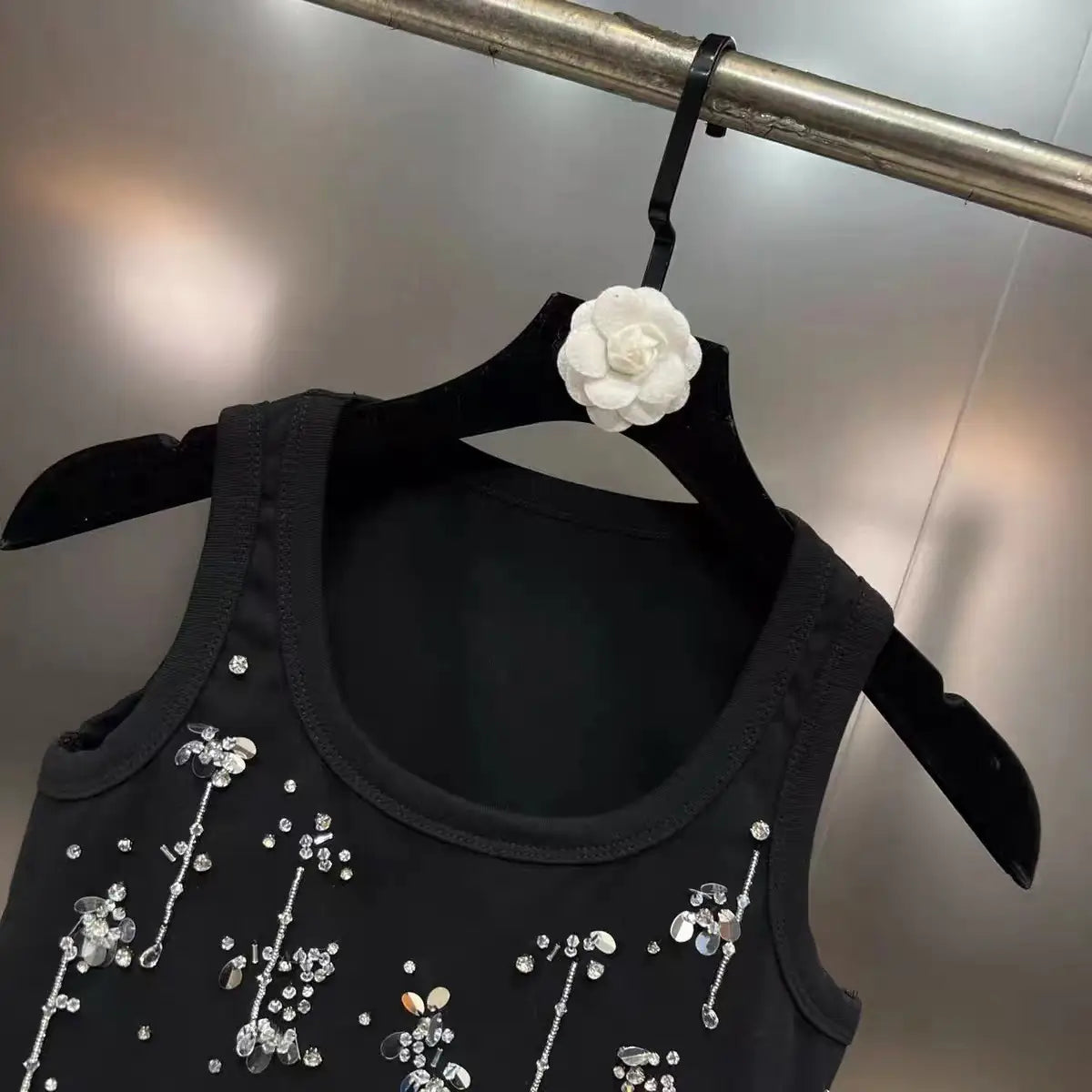 Scoop Sleeveless Diamond Nail Beads Sequins Heavy Industry Gold Style Vest