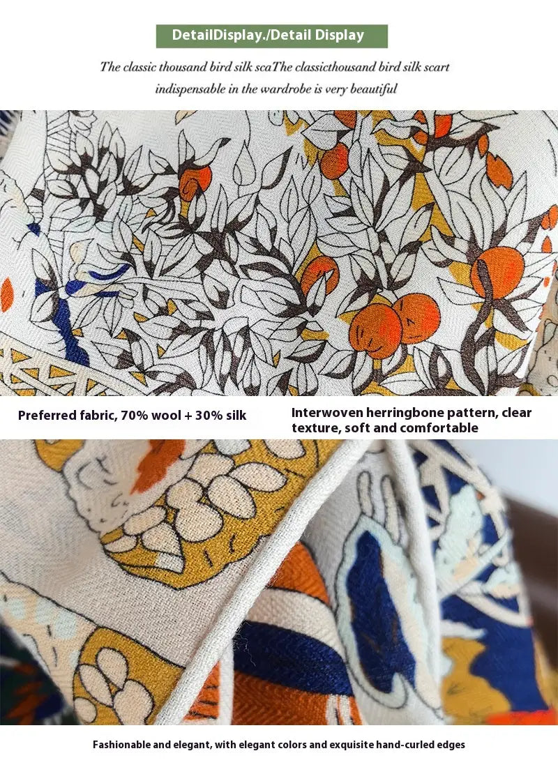 Prosperous Double-sided Same Color Printing Silk Wool Scarf