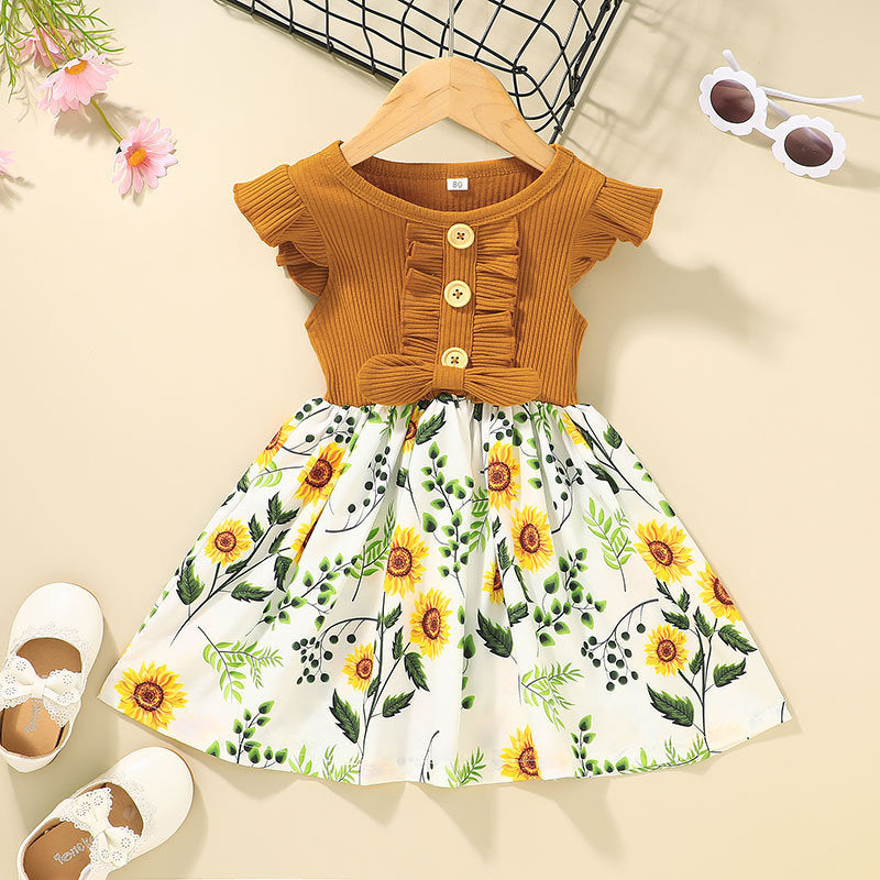 Toddler Kids Baby Girls Clothes Summer Girls Dress - Yellow / 80cm