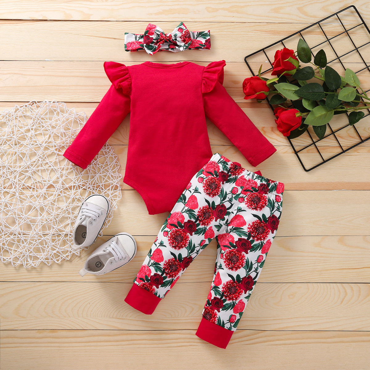 Autumn Girl’s Clothing Baby Girl Long-sleeved Alphabet Romper Suit - Three piece suit / 70cm