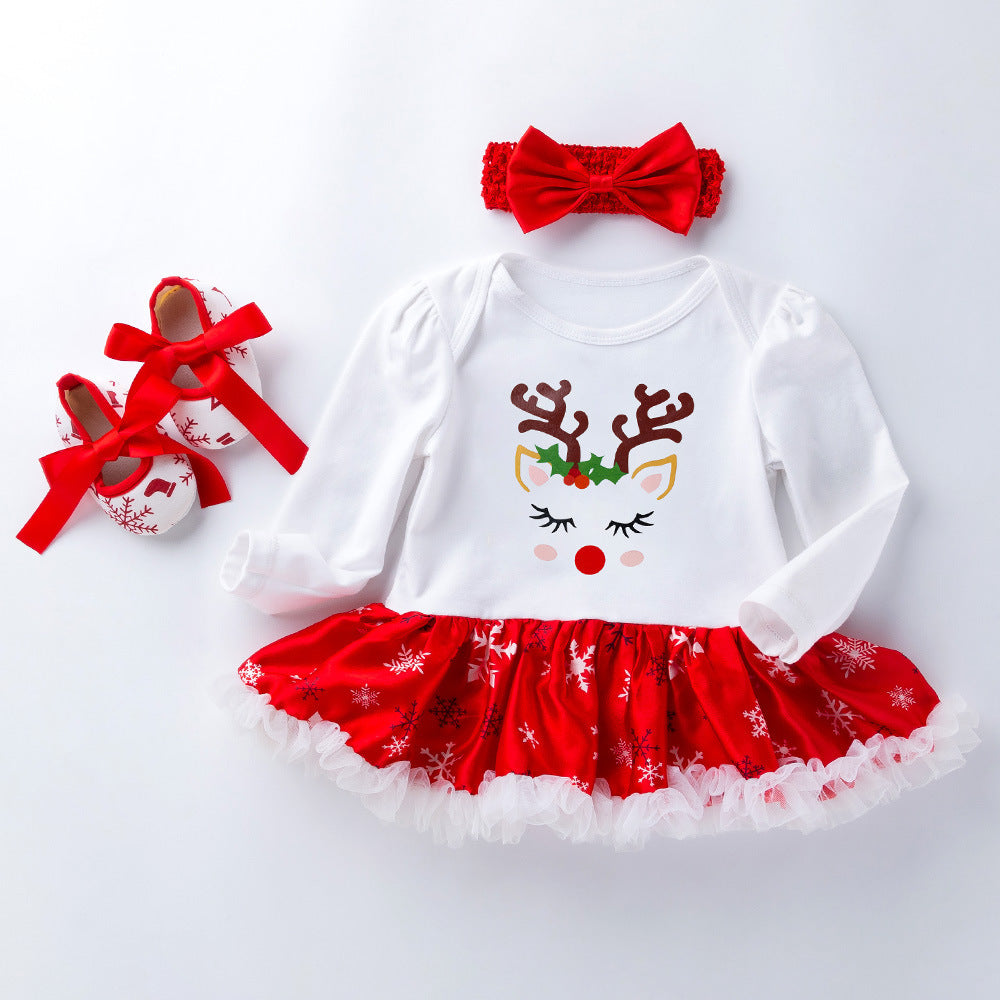 Three-piece Print Dress Shoes Headwear - Sika deer / 59cm