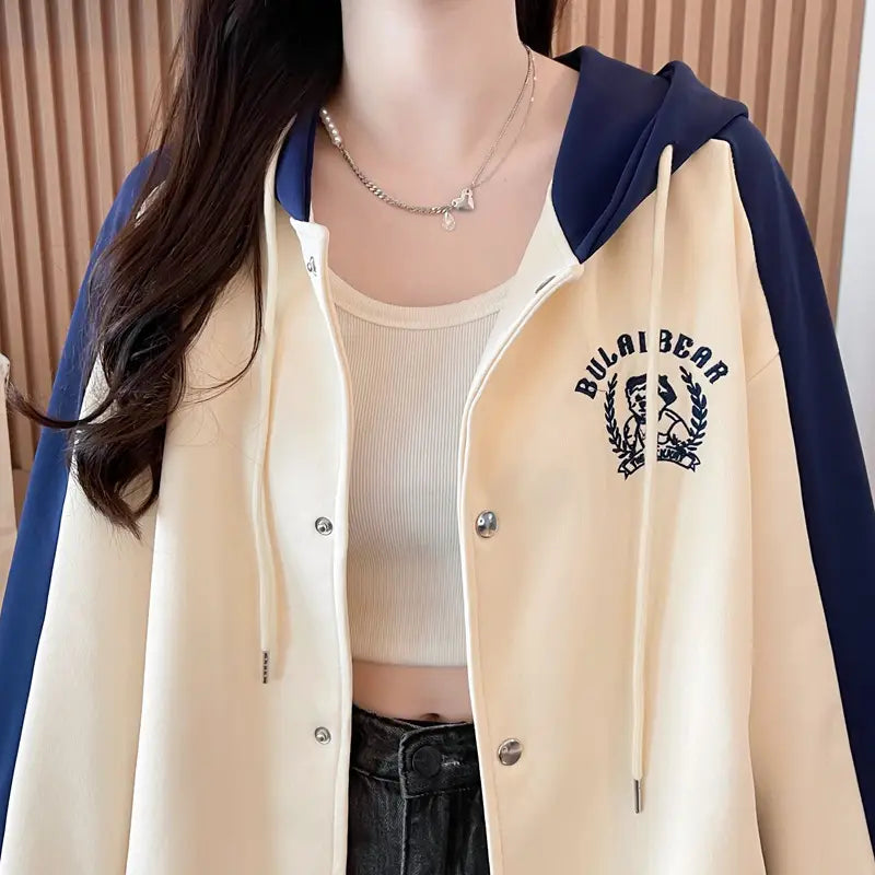 Casual Fashion Sweater Heavy Industry Cartoon Embroidery Contrast Color Baseball Uniform