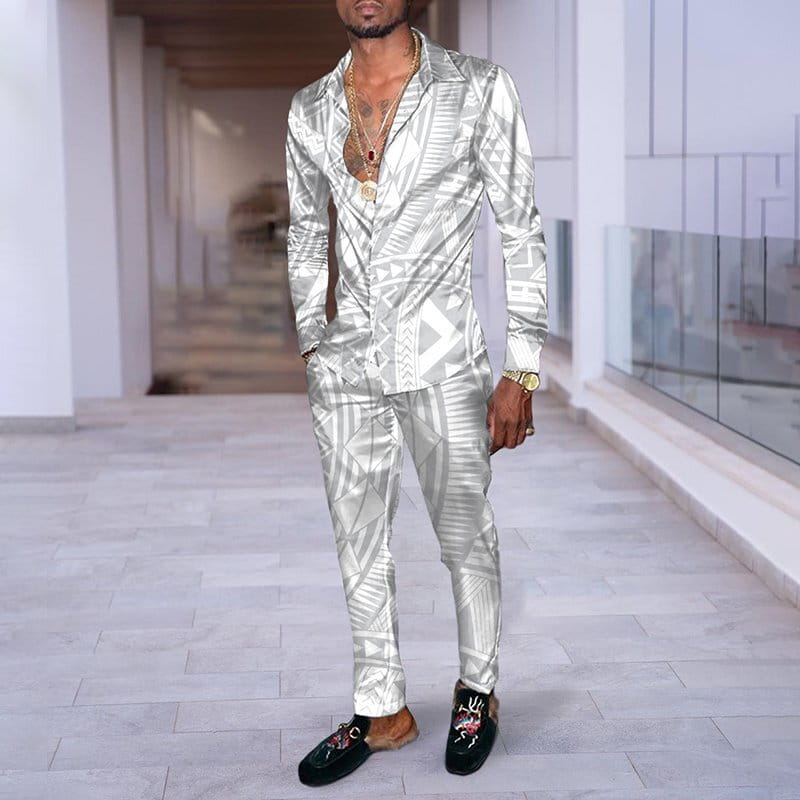 Hip Hop Hong Kong Style Fashion 3D Printing Casual Long Sleeve Shirt Suit