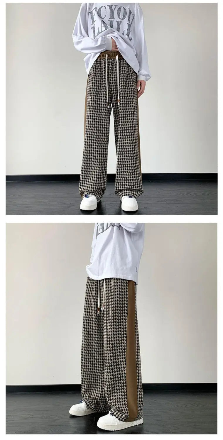 Houndstooth Stitching Chenille Casual Pants
