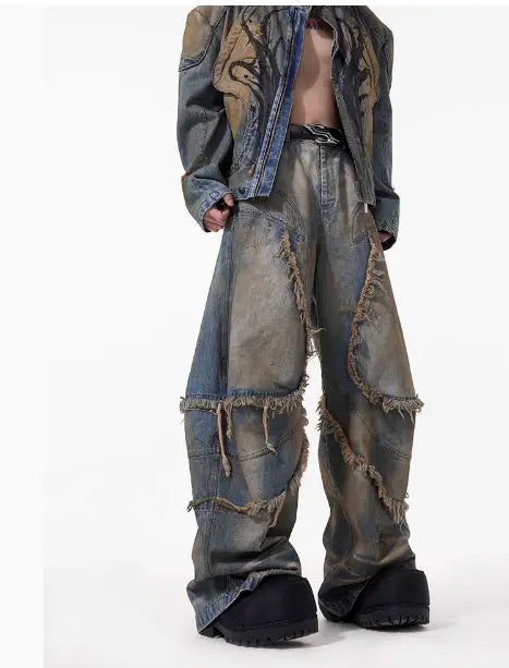American-style Distressed Machete Jeans
