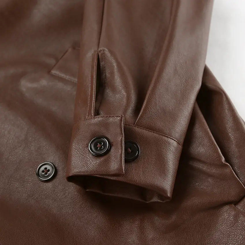 Women’s Elegant Suit Collar Loose Leather Coat