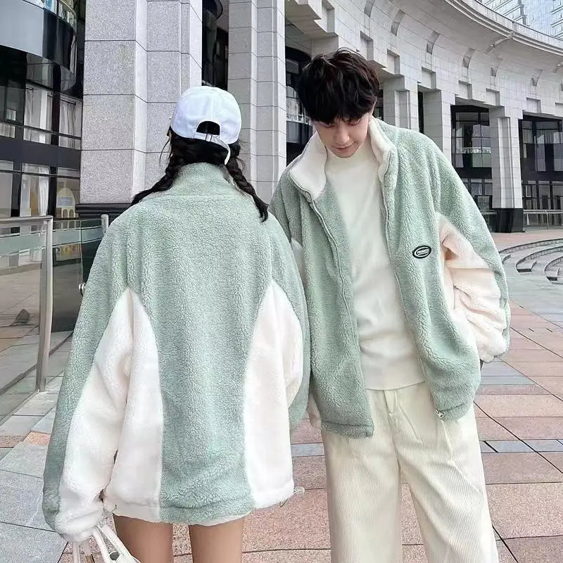 Mint Green Stitching Berber Fleece Coat Men And Women