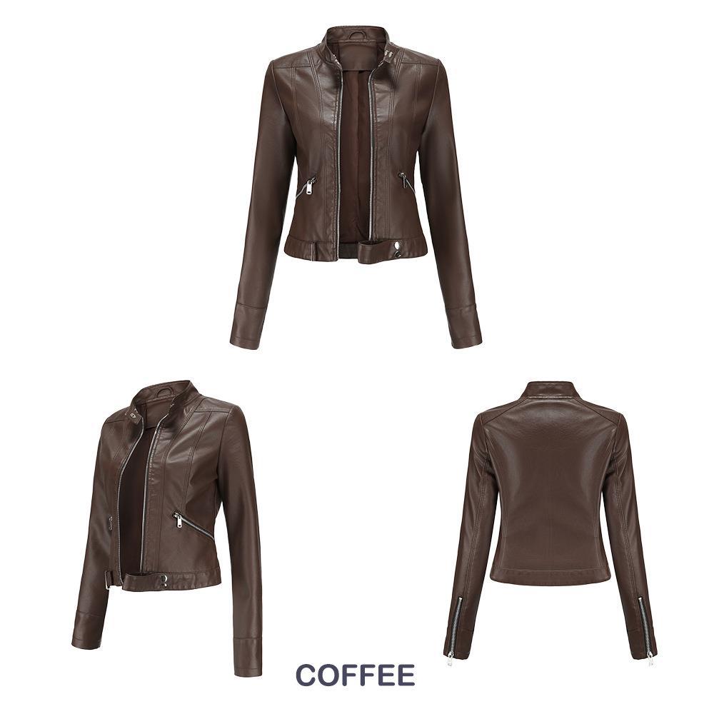Women’s Short Leather Jacket Stand Collar Jacket Thin