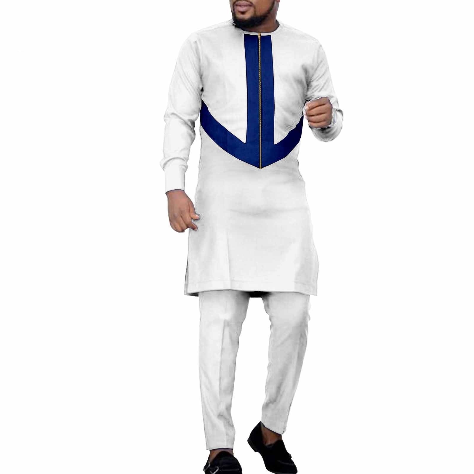 African Ethnic Solid Color Men’s Leisure Suit Top Pants