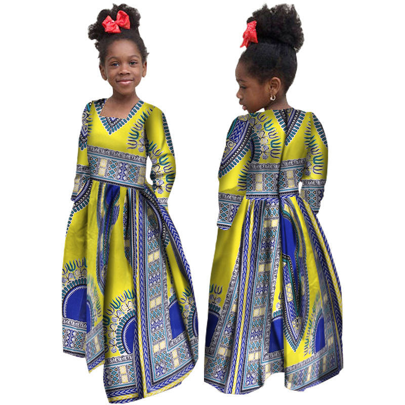 African Girl’s Dress Cotton Long-sleeved Daxiji Dress - B / M