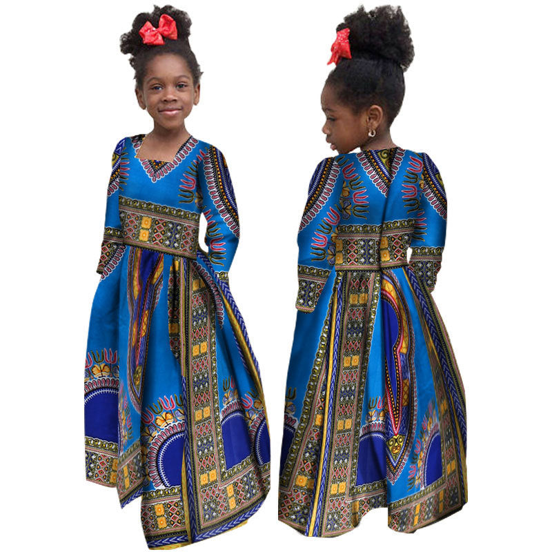 African Girl’s Dress Cotton Long-sleeved Daxiji Dress - C / M